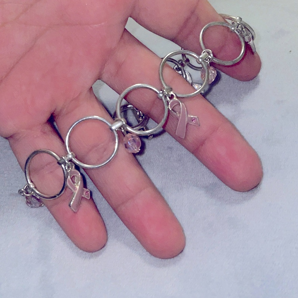 Pink Breast Cancer Ribbon Statement Charm Toggle Chain Bracelet Silvertone